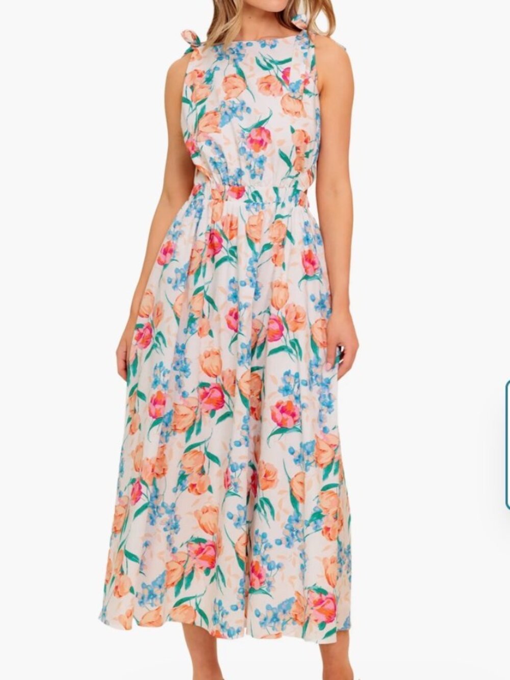 NWT Flying Tomato Floral Tie Strap Midi Fit & Flare Dress. Size M - Picture 1 of 14